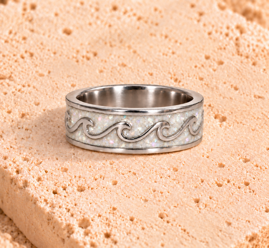 Crushed Pearl Shell Wave Ring Silver