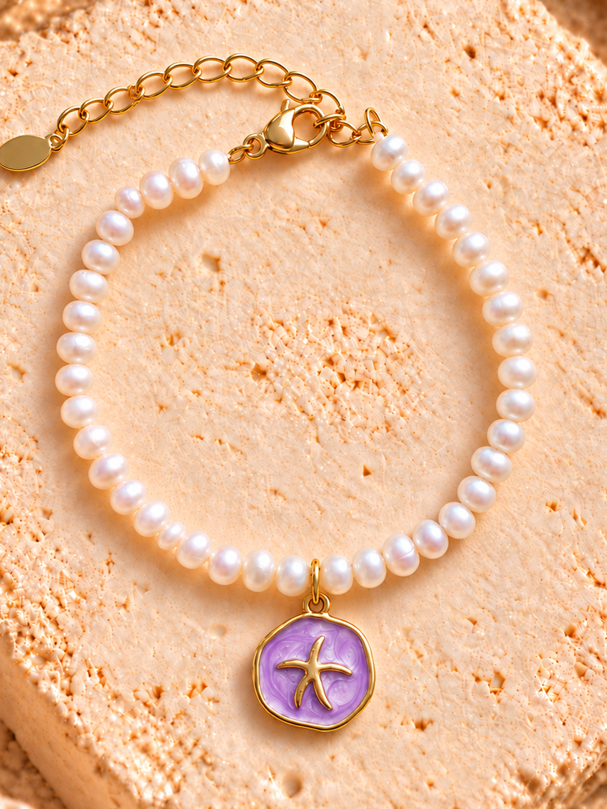 Pink Starfish Pearl Bracelet Gold (NEW)