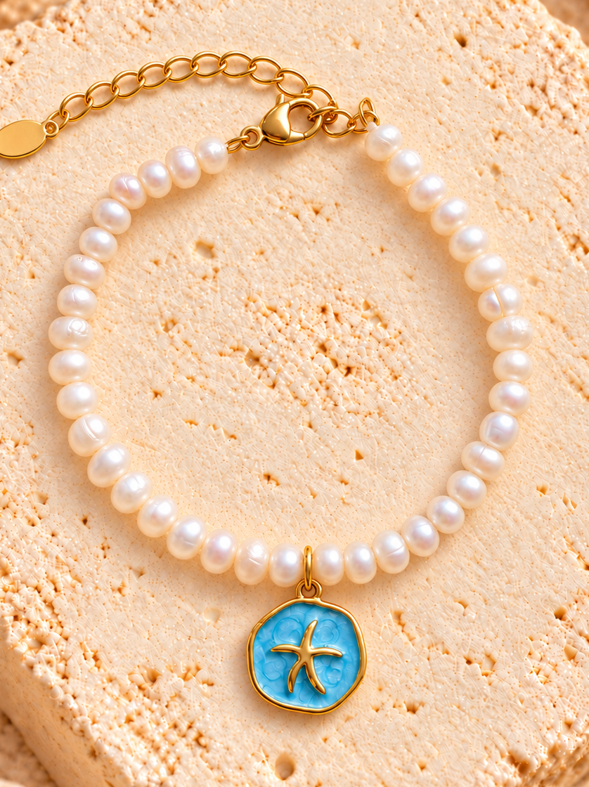 Pink Starfish Pearl Bracelet Gold (NEW)