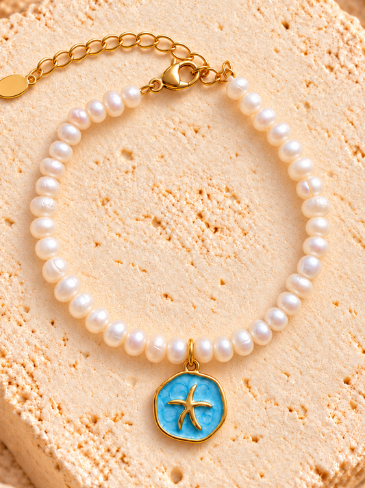 Blue Starfish Pearl Bracelet Gold (NEW)