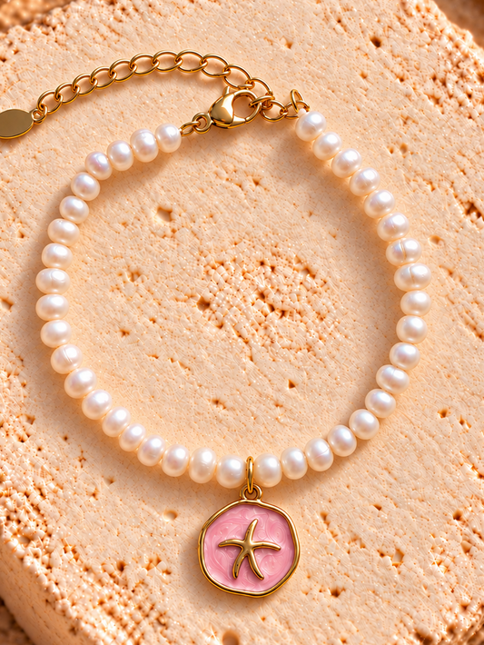 Pink Starfish Pearl Bracelet Gold (NEW)