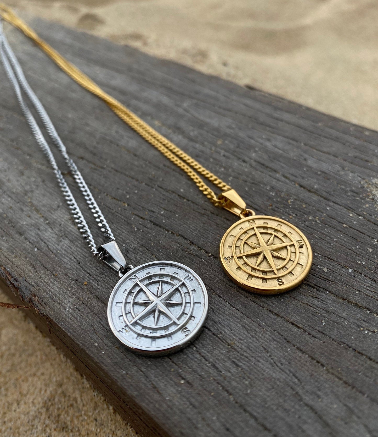 Gold North Star Compass Necklace 2 Chain Set