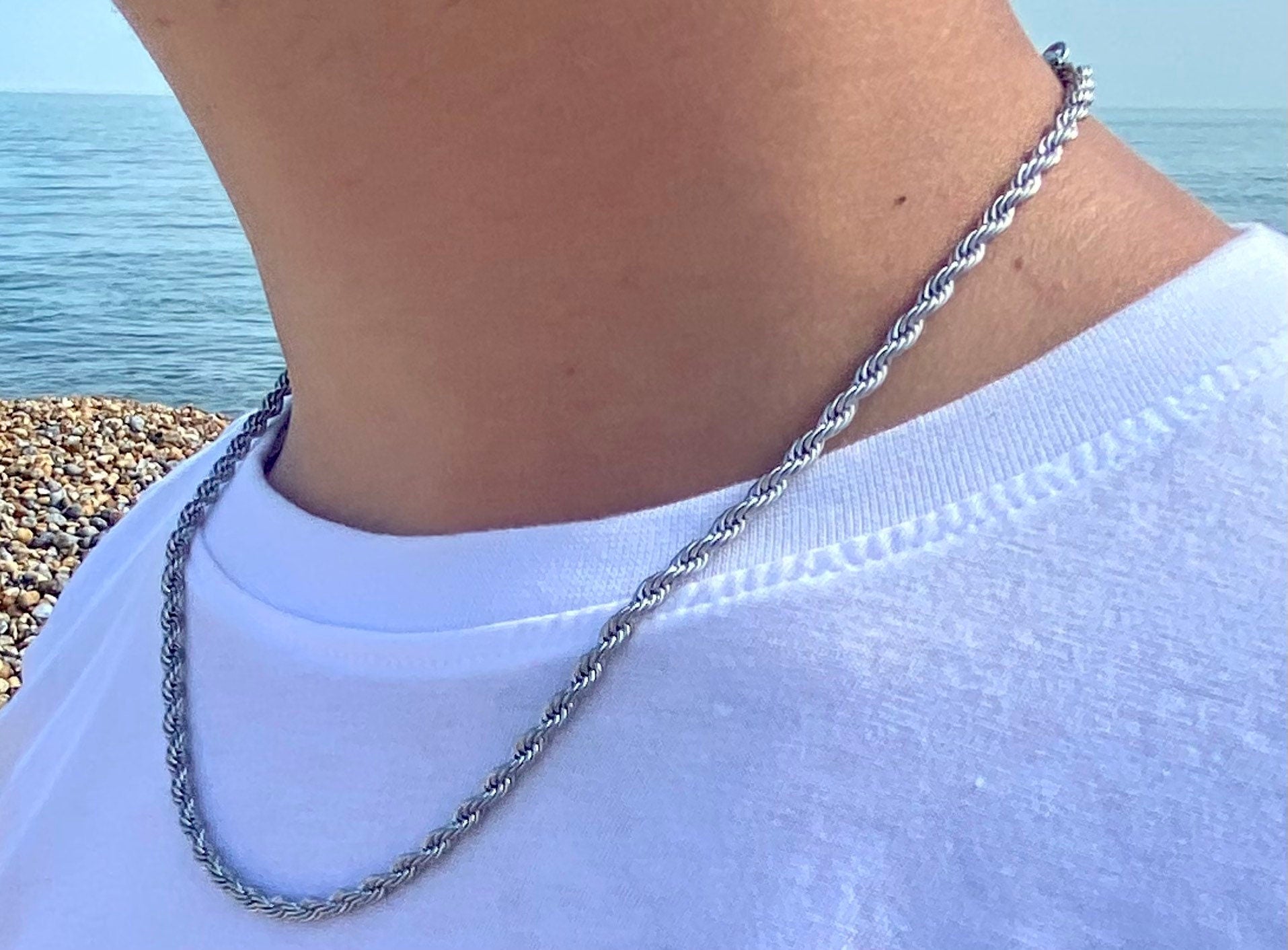 Silver rope sale chain mens