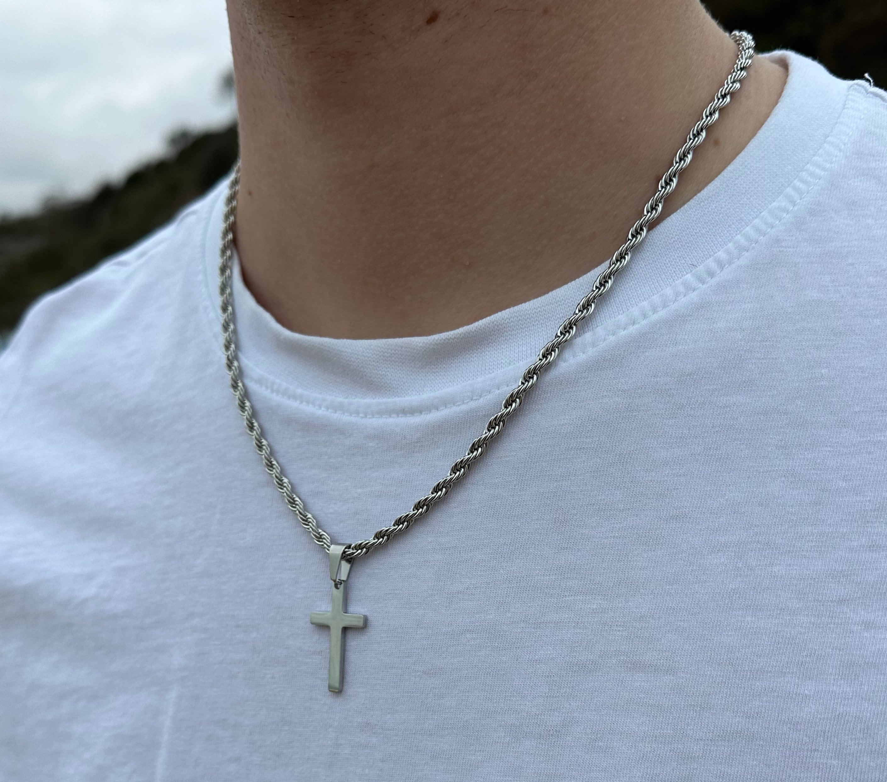 Men's Cross Stainless Steel Necklace Men's Cuban Link Chain - Temu