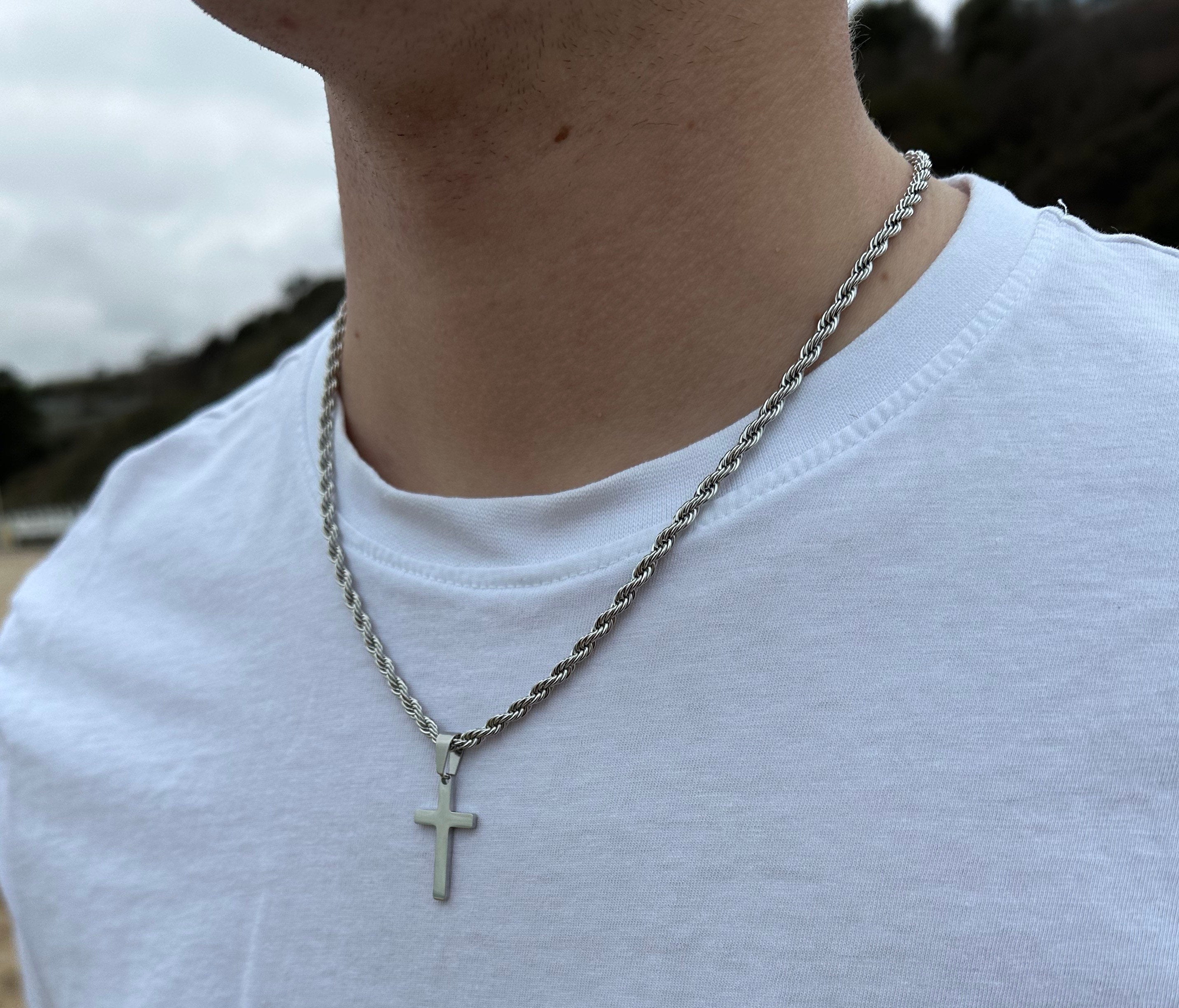 Real silver deals cross necklace mens