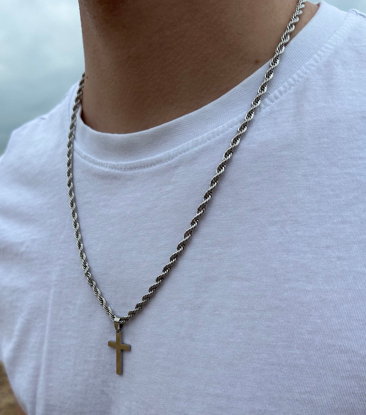 Silver Rope chain cross Pendant