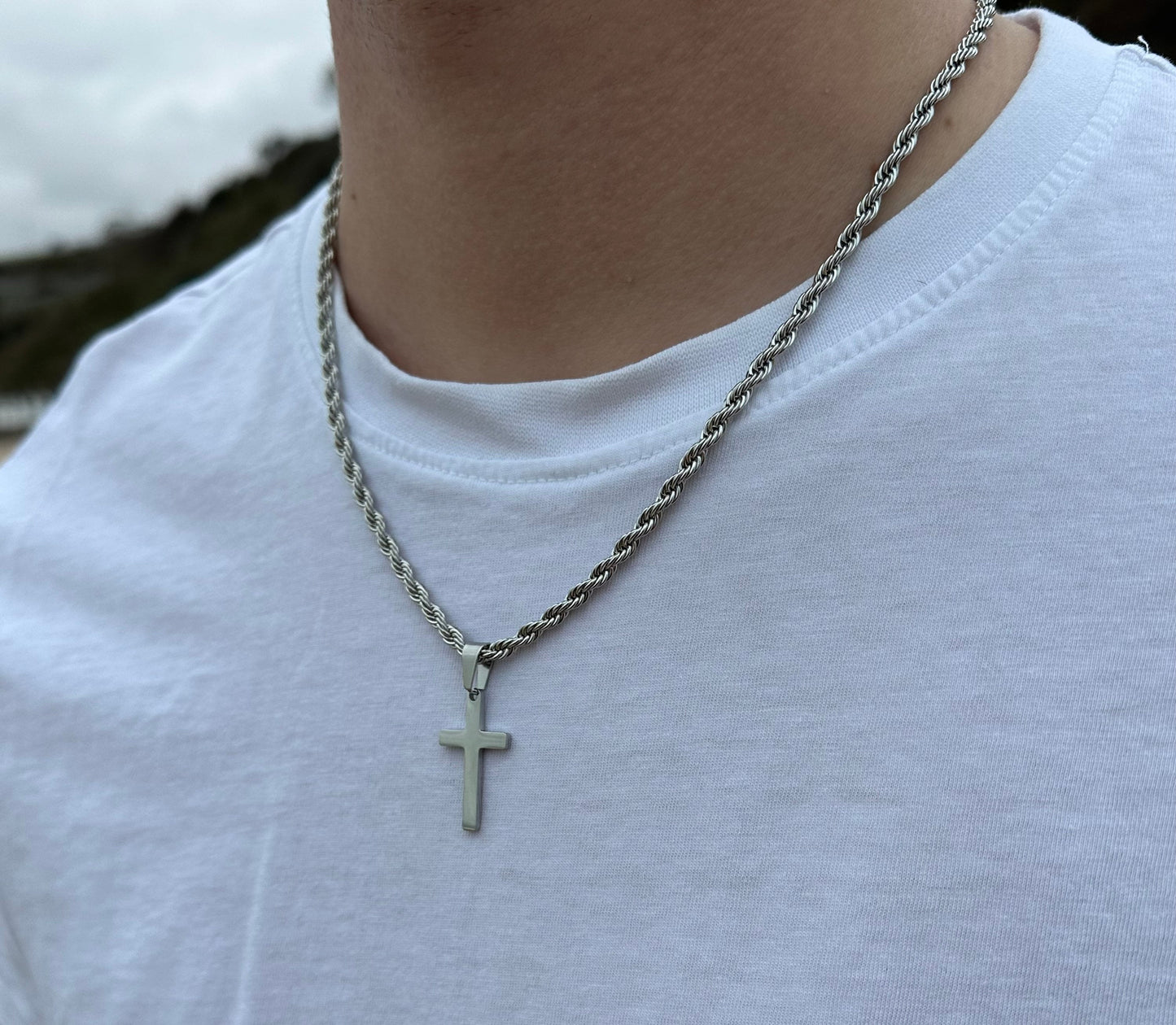 Silver Rope chain cross Pendant