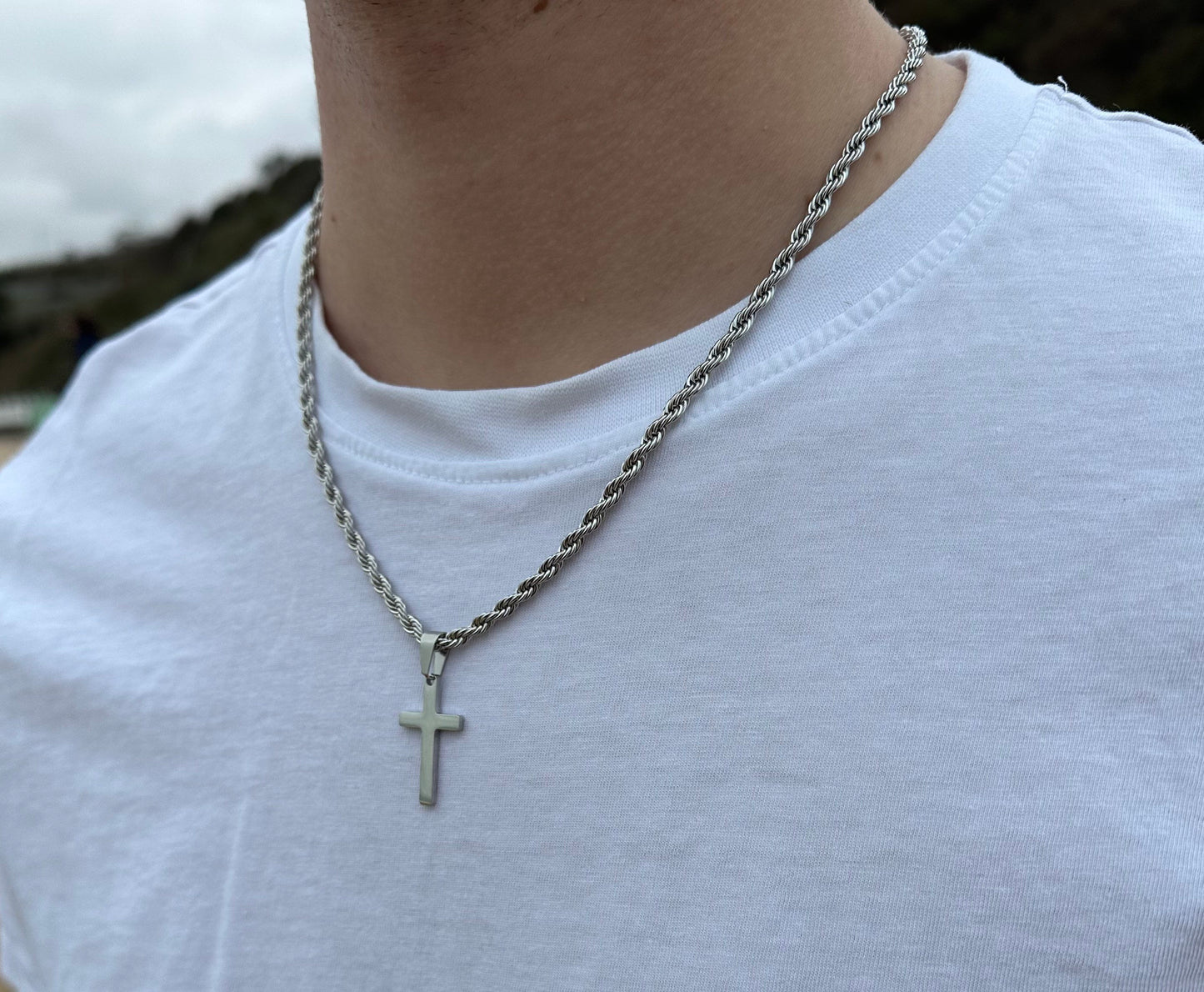 Silver Rope chain cross Pendant