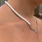 Men‘s half Pearl half Cuban chain necklace